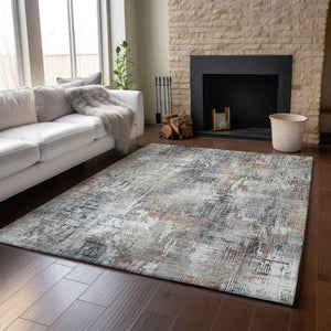 HomeRoots 10' X 14' Washable Abstract Area Rug in Taupe, Copper & Beige – Stain-Resistant with UV Protection! 657779