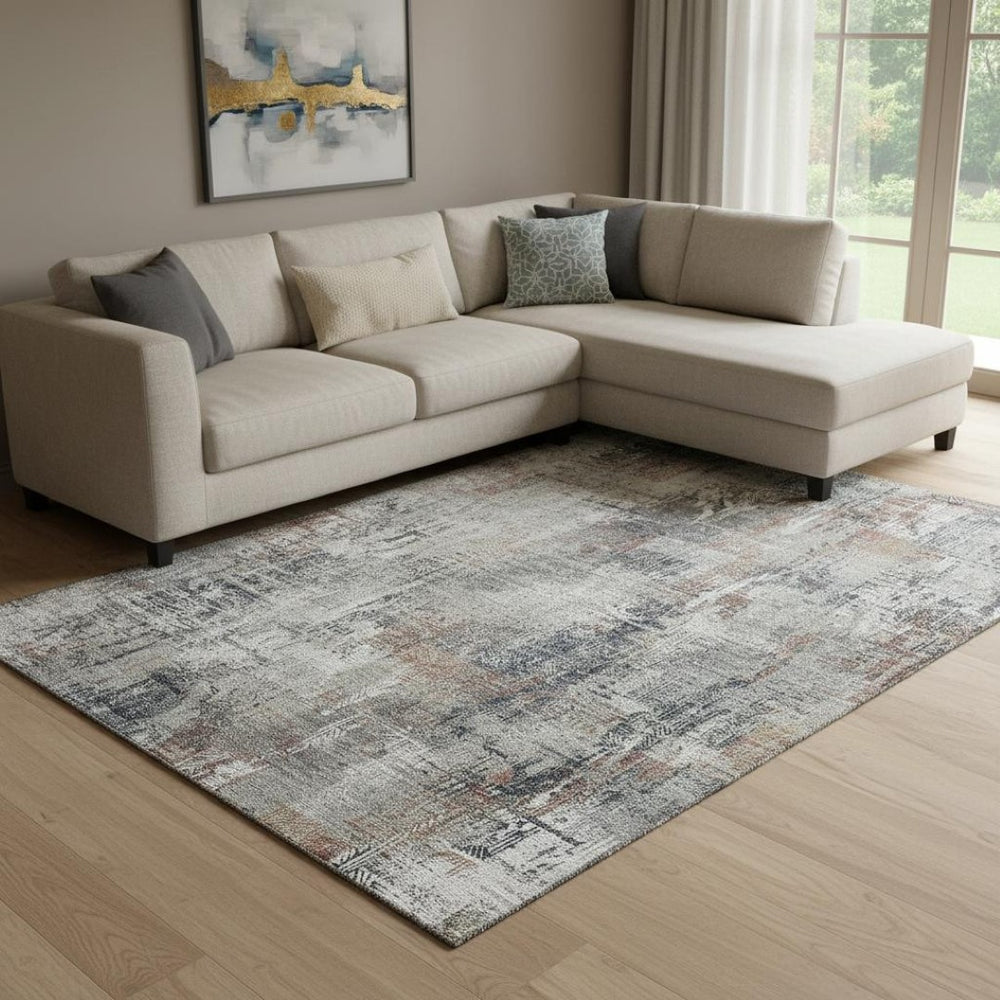 HomeRoots 10' X 14' Washable Abstract Area Rug in Taupe, Copper & Beige – Stain-Resistant with UV Protection! 657779