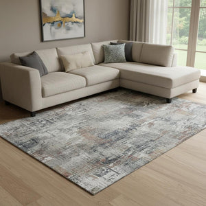 HomeRoots 10' X 14' Washable Abstract Area Rug in Taupe, Copper & Beige – Stain-Resistant with UV Protection! 657779