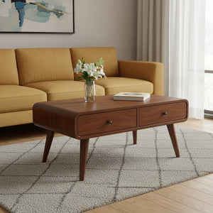 HomeRoots 34" Chestnut Solid Wood Coffee Table with Four Drawers - Timeless, Durable & Stylish Storage Solution 657781
