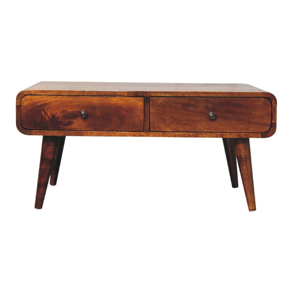 HomeRoots 34" Chestnut Solid Wood Coffee Table with Four Drawers - Timeless, Durable & Stylish Storage Solution 657781