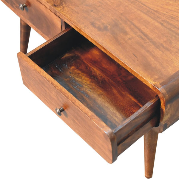 HomeRoots 34" Chestnut Solid Wood Coffee Table with Four Drawers - Timeless, Durable & Stylish Storage Solution 657781