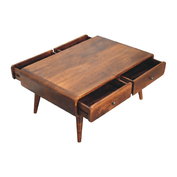 HomeRoots 34" Chestnut Solid Wood Coffee Table with Four Drawers - Timeless, Durable & Stylish Storage Solution 657781