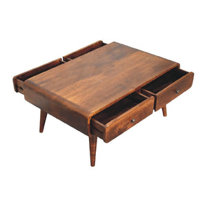 HomeRoots 34" Chestnut Solid Wood Coffee Table with Four Drawers - Timeless, Durable & Stylish Storage Solution 657781