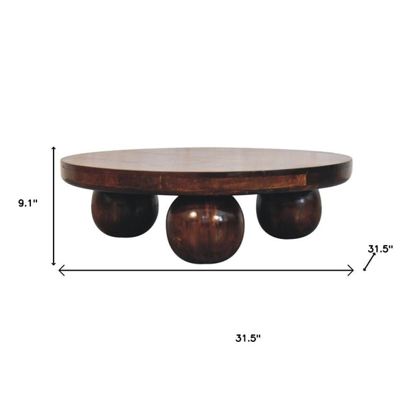 HomeRoots 32" Walnut Solid Wood Round Coffee Table - Timeless Design, Versatile & Handcrafted for Modern Living 657782