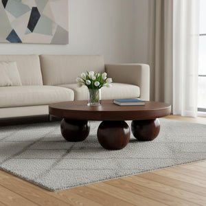 HomeRoots 32" Walnut Solid Wood Round Coffee Table - Timeless Design, Versatile & Handcrafted for Modern Living 657782