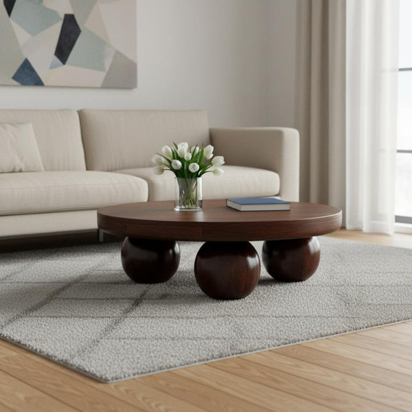 HomeRoots 32" Walnut Solid Wood Round Coffee Table - Timeless Design, Versatile & Handcrafted for Modern Living 657782
