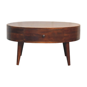 HomeRoots 32" Chestnut Round Coffee Table with Two Drawers - Solid Wood, Modern Design & Timeless Style 657783