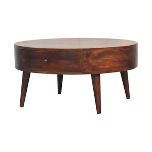 HomeRoots 32" Chestnut Round Coffee Table with Two Drawers - Solid Wood, Modern Design & Timeless Style 657783