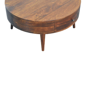 HomeRoots 32" Chestnut Round Coffee Table with Two Drawers - Solid Wood, Modern Design & Timeless Style 657783