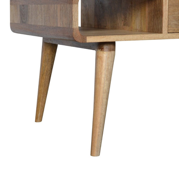 HomeRoots 34" Oak Solid Wood Coffee Table – Elegant Storage Solution with Drawers & Shelves for Any Room 657784