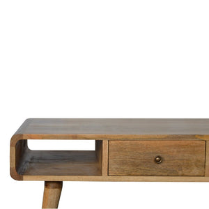 HomeRoots 34" Oak Solid Wood Coffee Table – Elegant Storage Solution with Drawers & Shelves for Any Room 657784