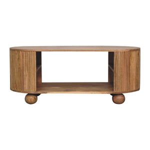 HomeRoots 43" Elegant Oak Solid Wood Oval Coffee Table with Storage Shelf for Stylish Living Room Decor 657785