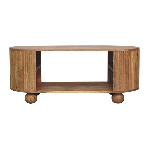 HomeRoots 43" Elegant Oak Solid Wood Oval Coffee Table with Storage Shelf for Stylish Living Room Decor 657785