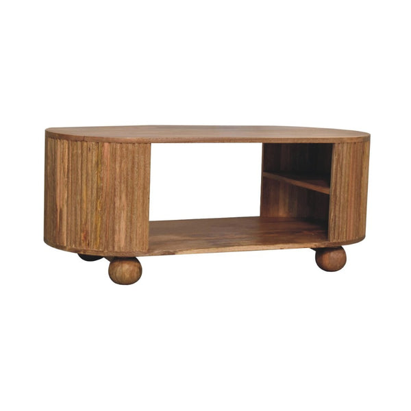 HomeRoots 43" Elegant Oak Solid Wood Oval Coffee Table with Storage Shelf for Stylish Living Room Decor 657785