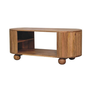 HomeRoots 43" Elegant Oak Solid Wood Oval Coffee Table with Storage Shelf for Stylish Living Room Decor 657785