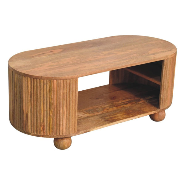 HomeRoots 43" Elegant Oak Solid Wood Oval Coffee Table with Storage Shelf for Stylish Living Room Decor 657785