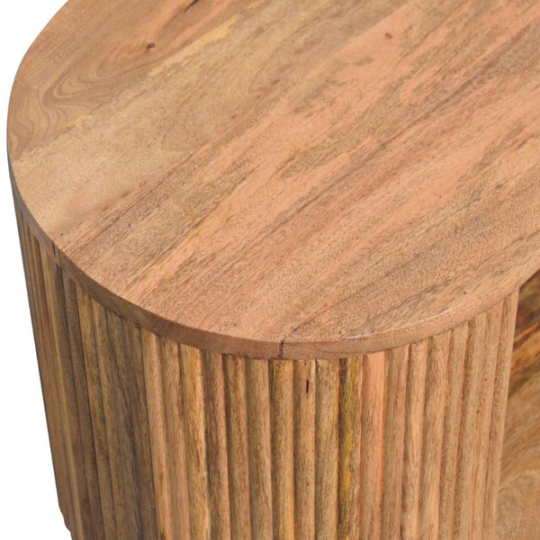 HomeRoots 43" Elegant Oak Solid Wood Oval Coffee Table with Storage Shelf for Stylish Living Room Decor 657785