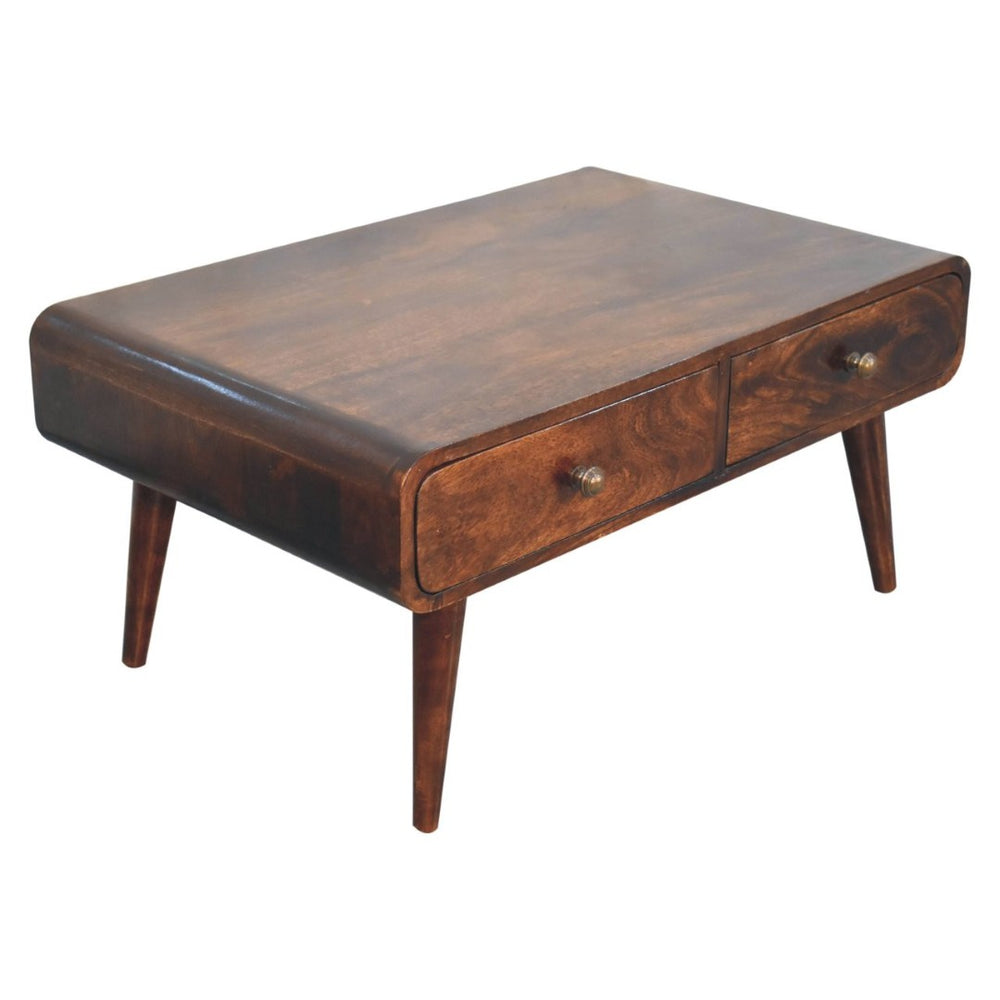 HomeRoots 34" Walnut Solid Wood Coffee Table – Timeless Design with 4 Drawers for Stylish Storage & Organization 657786