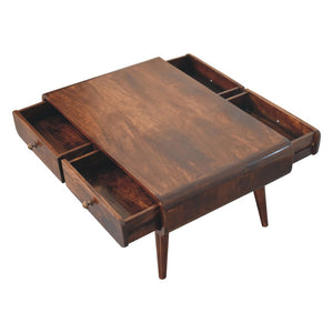 HomeRoots 34" Walnut Solid Wood Coffee Table – Timeless Design with 4 Drawers for Stylish Storage & Organization 657786