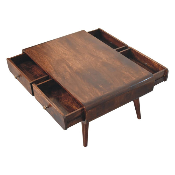 HomeRoots 34" Walnut Solid Wood Coffee Table – Timeless Design with 4 Drawers for Stylish Storage & Organization 657786