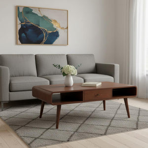 HomeRoots 47" Chestnut Solid Wood Coffee Table - Stylish Storage with Two Drawers & Open Shelves for Versatility 657787
