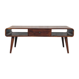 HomeRoots 47" Chestnut Solid Wood Coffee Table - Stylish Storage with Two Drawers & Open Shelves for Versatility 657787