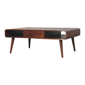 HomeRoots 47" Chestnut Solid Wood Coffee Table - Stylish Storage with Two Drawers & Open Shelves for Versatility 657787
