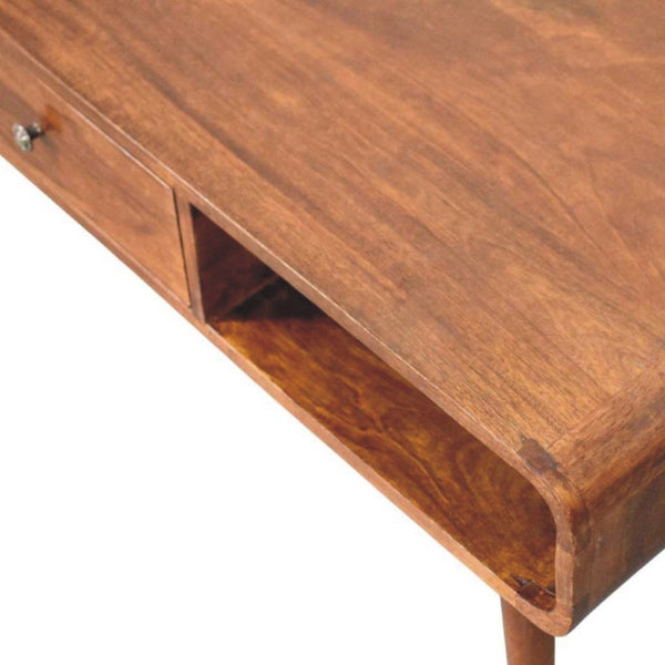 HomeRoots 47" Chestnut Solid Wood Coffee Table - Stylish Storage with Two Drawers & Open Shelves for Versatility 657787