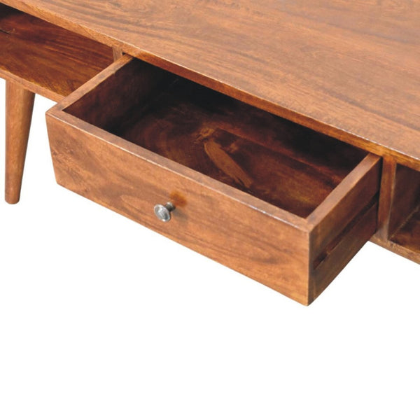 HomeRoots 47" Chestnut Solid Wood Coffee Table - Stylish Storage with Two Drawers & Open Shelves for Versatility 657787