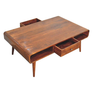 HomeRoots 47" Chestnut Solid Wood Coffee Table - Stylish Storage with Two Drawers & Open Shelves for Versatility 657787