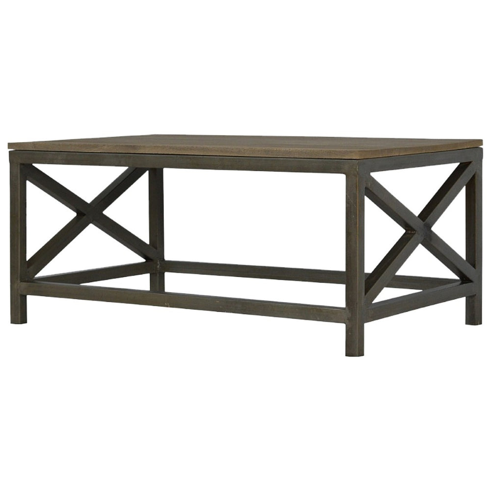 HomeRoots 43" Solid Wood and Iron Coffee Table - Rustic Modern Design for Living, Office, or Bedroom Spaces 657788