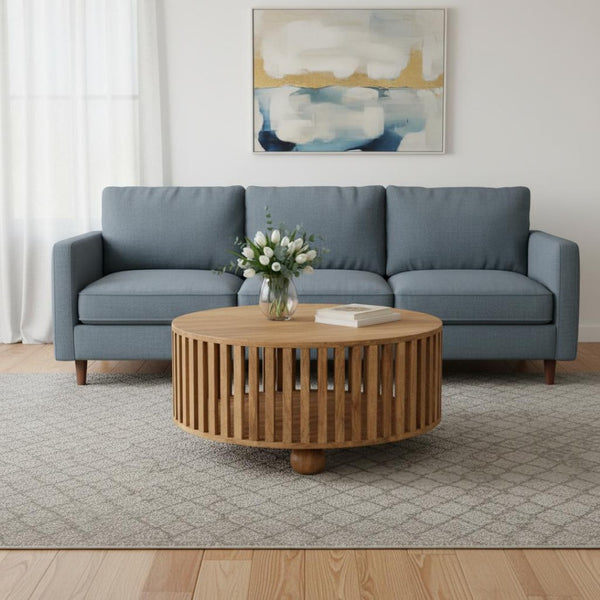 HomeRoots 32" Solid Oak Round Coffee Table - Timeless Craftsmanship, Modern Design for Any Living Space 657789