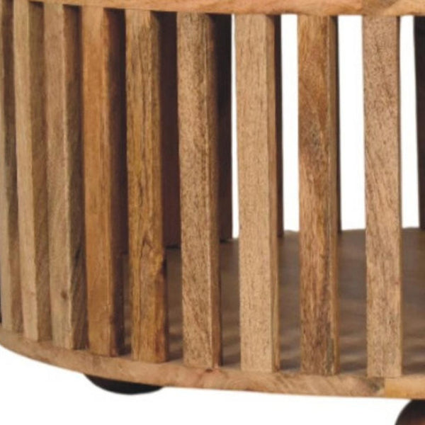 HomeRoots 32" Solid Oak Round Coffee Table - Timeless Craftsmanship, Modern Design for Any Living Space 657789