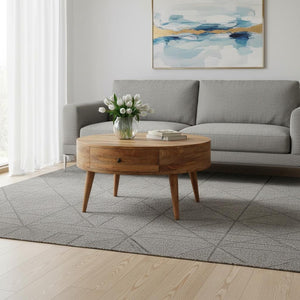 HomeRoots 32" Oak Round Coffee Table with Drawer - Solid Wood, Timeless Design, Perfect for Any Space! 657790