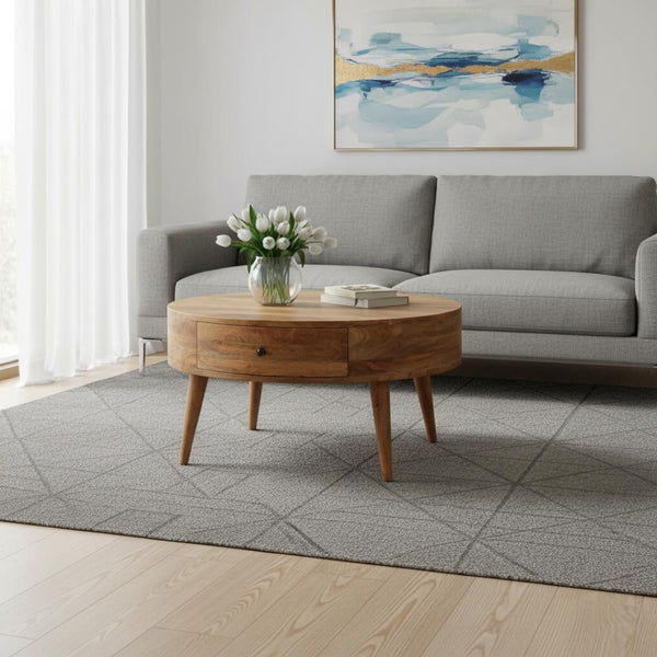 HomeRoots 32" Oak Round Coffee Table with Drawer - Solid Wood, Timeless Design, Perfect for Any Space! 657790
