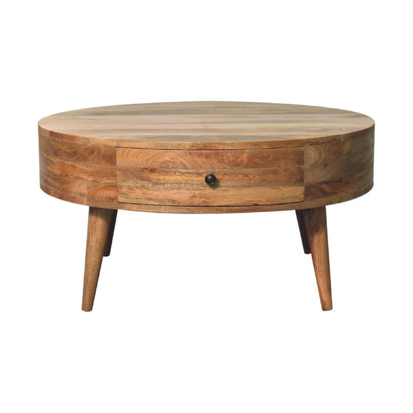 HomeRoots 32" Oak Round Coffee Table with Drawer - Solid Wood, Timeless Design, Perfect for Any Space! 657790