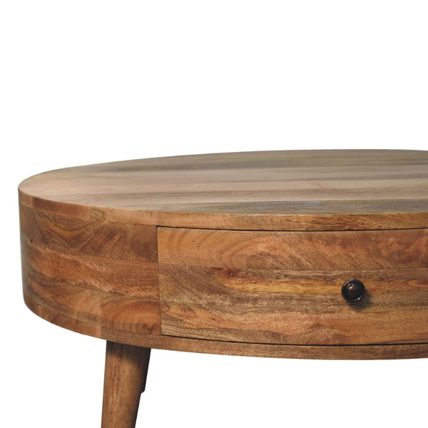 HomeRoots 32" Oak Round Coffee Table with Drawer - Solid Wood, Timeless Design, Perfect for Any Space! 657790