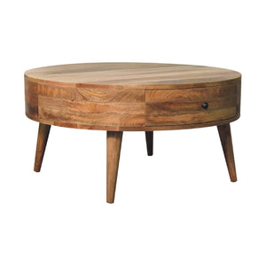 HomeRoots 32" Oak Round Coffee Table with Drawer - Solid Wood, Timeless Design, Perfect for Any Space! 657790