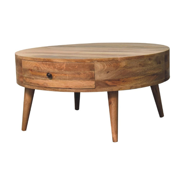 HomeRoots 32" Oak Round Coffee Table with Drawer - Solid Wood, Timeless Design, Perfect for Any Space! 657790