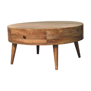 HomeRoots 32" Oak Round Coffee Table with Drawer - Solid Wood, Timeless Design, Perfect for Any Space! 657790