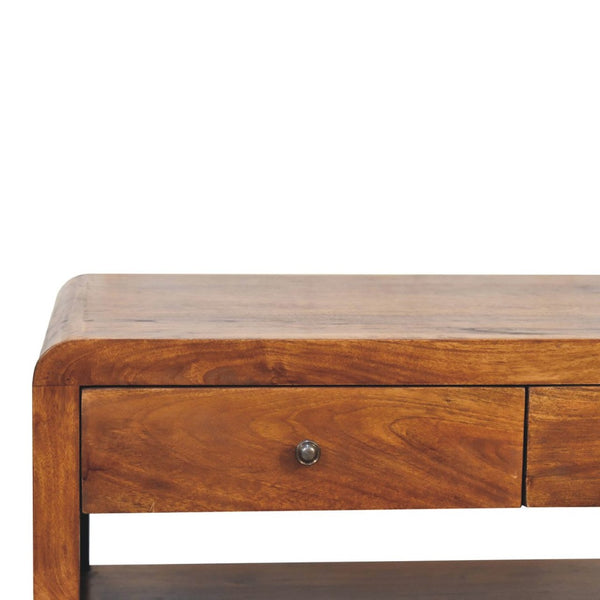 HomeRoots 34" Chestnut Solid Wood Coffee Table with Functional Drawers & Stylish Lower Shelf for Storage 657791