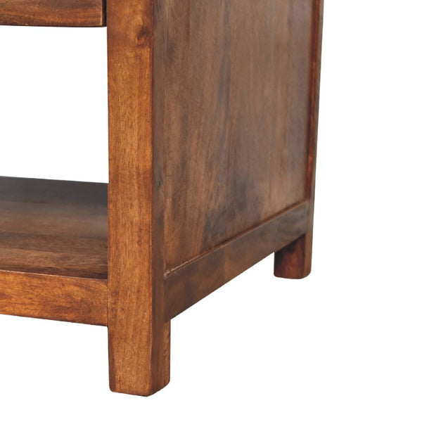 HomeRoots 34" Chestnut Solid Wood Coffee Table with Functional Drawers & Stylish Lower Shelf for Storage 657791
