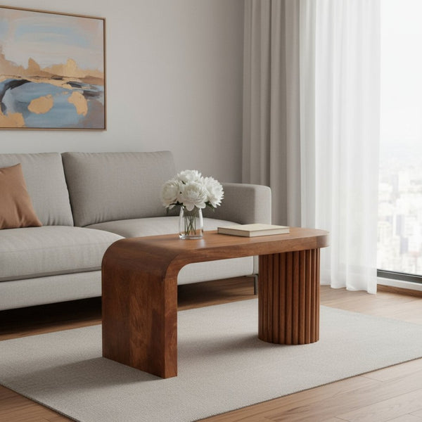 HomeRoots 28" Natural Solid Wood Abstract Coffee Table - Handcrafted Artistry for Modern Living Spaces & Offices 657792