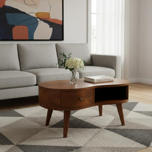 HomeRoots 28" Chestnut Solid Wood Free Form Coffee Table - Stylish Storage Solution for Modern Living Spaces 657793