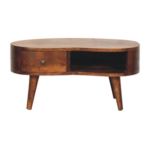 HomeRoots 28" Chestnut Solid Wood Free Form Coffee Table - Stylish Storage Solution for Modern Living Spaces 657793
