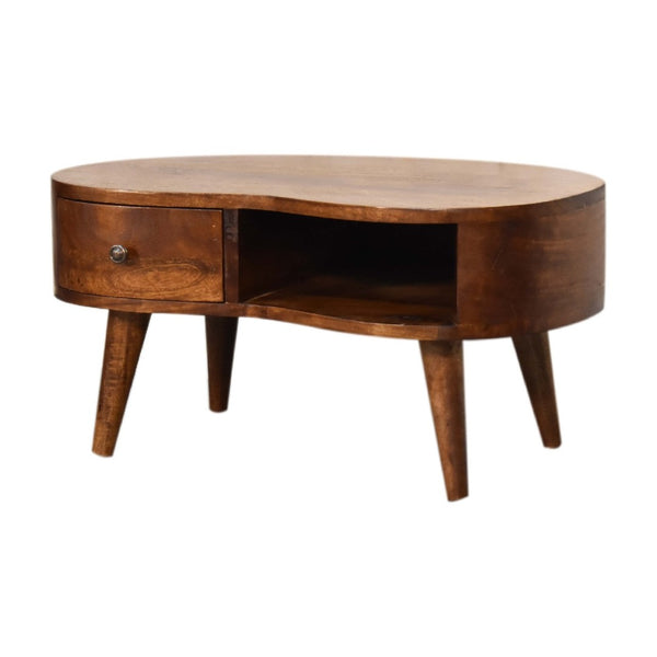 HomeRoots 28" Chestnut Solid Wood Free Form Coffee Table - Stylish Storage Solution for Modern Living Spaces 657793