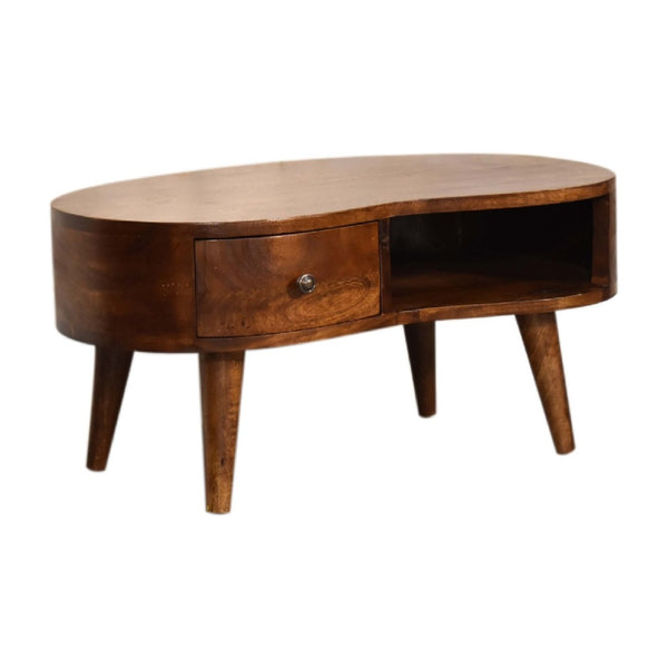 HomeRoots 28" Chestnut Solid Wood Free Form Coffee Table - Stylish Storage Solution for Modern Living Spaces 657793