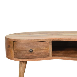 HomeRoots 28" Handcrafted Oak Free-Form Coffee Table with Storage Drawer & Shelf – Modern Home Accent Piece 657794