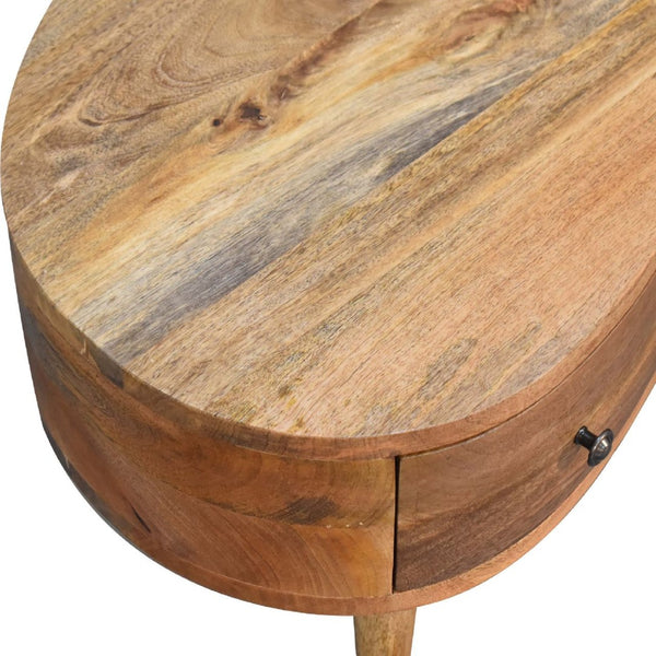 HomeRoots 28" Handcrafted Oak Free-Form Coffee Table with Storage Drawer & Shelf – Modern Home Accent Piece 657794